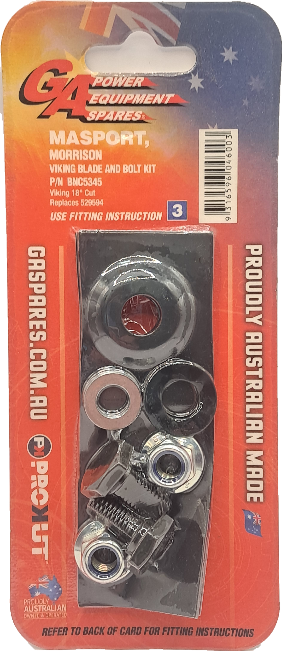 Masport 18" Cushion Cut Mower Blade &amp; Bolt Set x 2 (BNC5345)